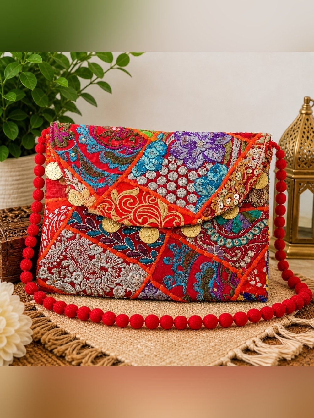 Indian Banjara Patchwork Embroidered Clutch Crossbody‎ Boho Gypsy Bag